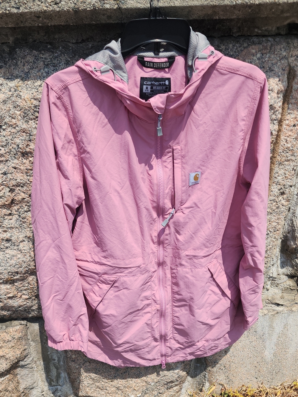 Carhartt Light Pink Rain Defender Hooded Utility Jacket Relaxed Fit size Medium
